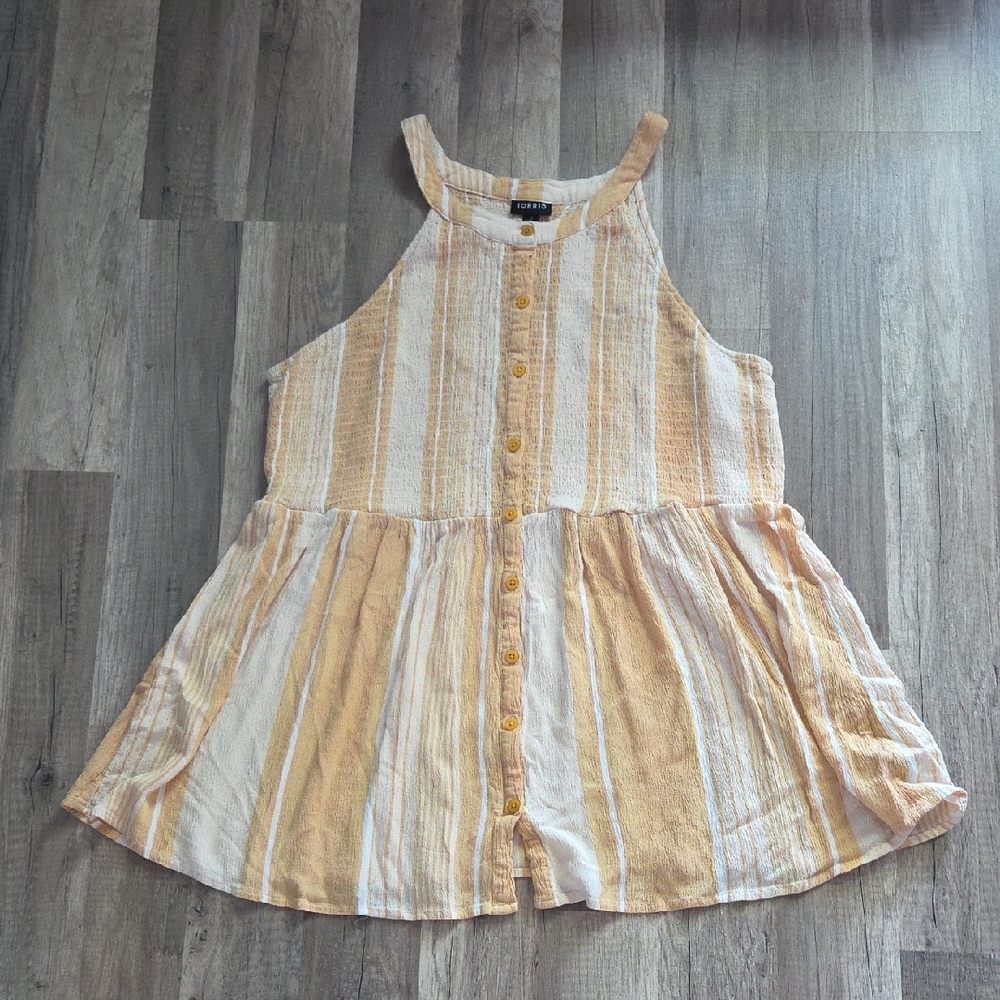 torrid Striped Button-Front Tank Tunic Yellow & Cream